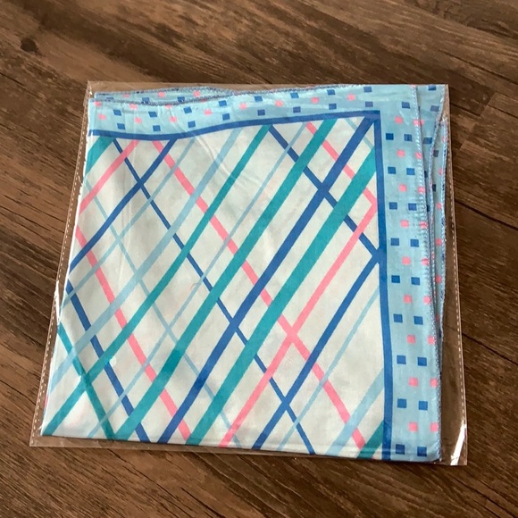 Teal Satin Square‎ Neck Scarf Pastel Retro Print Dot Stripe - Picture 1 of 1